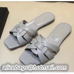 Crafted Saint Laurent Slide Sandal In Leather With Intertwining Straps Y83613 Grey