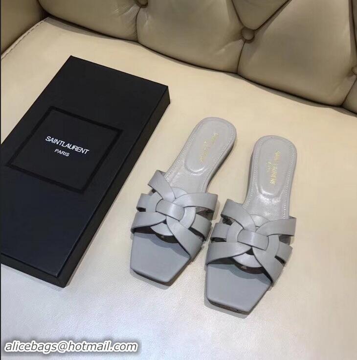 Crafted Saint Laurent Slide Sandal In Leather With Intertwining Straps Y83613 Grey