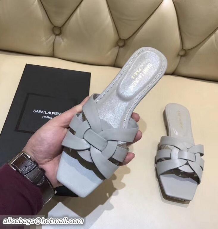 Crafted Saint Laurent Slide Sandal In Leather With Intertwining Straps Y83613 Grey