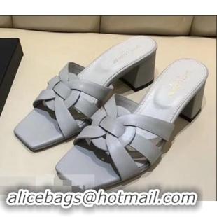 Generous Saint Laurent Heel Slide Sandal In Leather With Intertwining Straps Y83614 Grey