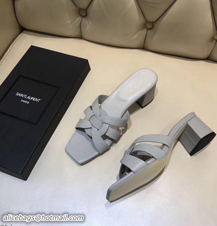 Generous Saint Laurent Heel Slide Sandal In Leather With Intertwining Straps Y83614 Grey