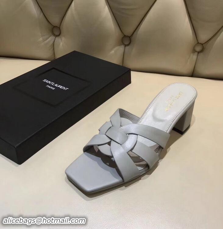 Generous Saint Laurent Heel Slide Sandal In Leather With Intertwining Straps Y83614 Grey