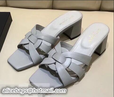 Generous Saint Laurent Heel Slide Sandal In Leather With Intertwining Straps Y83614 Grey