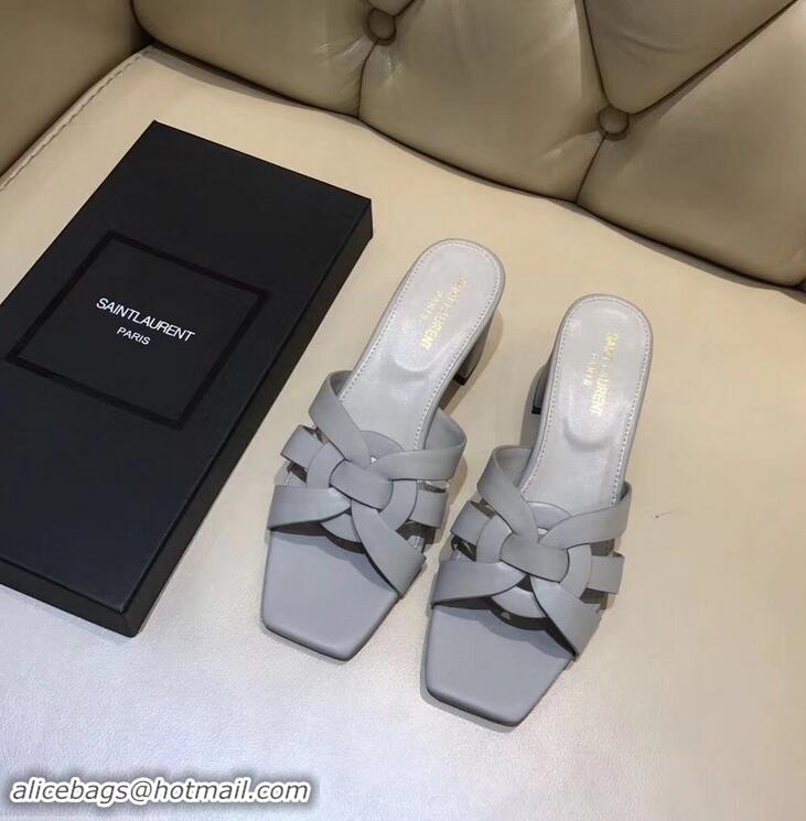 Generous Saint Laurent Heel Slide Sandal In Leather With Intertwining Straps Y83614 Grey