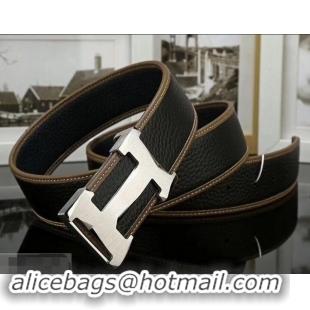 Discount Hermes Width 3.8cm Calfskin Leather Belts 619011 Black/Silver