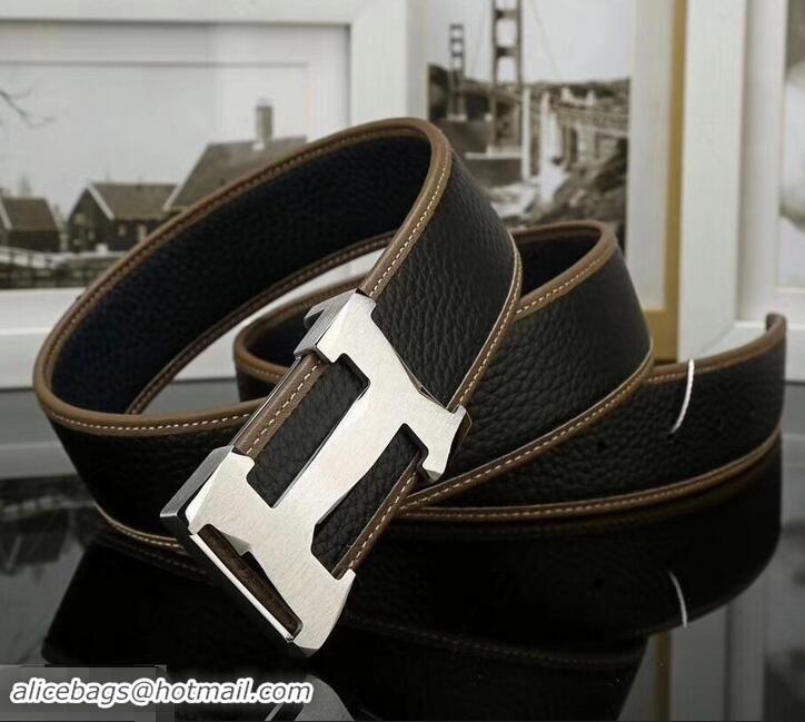 Discount Hermes Width 3.8cm Calfskin Leather Belts 619011 Black/Silver