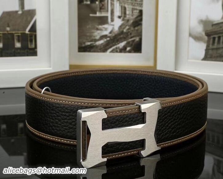 Discount Hermes Width 3.8cm Calfskin Leather Belts 619011 Black/Silver