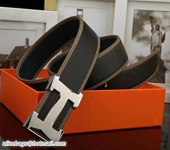 Discount Hermes Width 3.8cm Calfskin Leather Belts 619011 Black/Silver