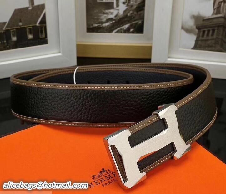 Discount Hermes Width 3.8cm Calfskin Leather Belts 619011 Black/Silver