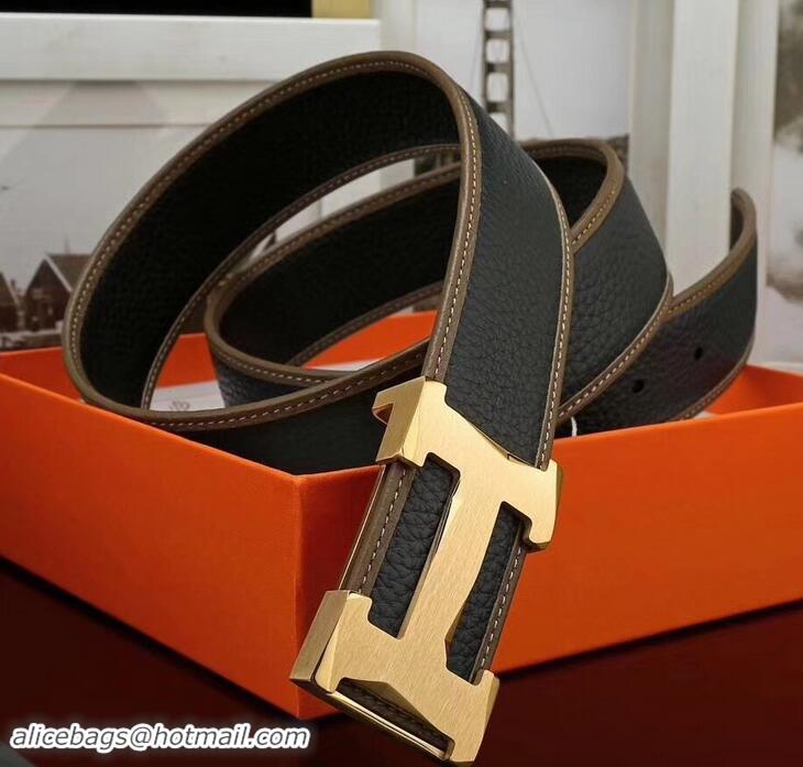 Best Price Hermes Width 3.8cm Calfskin Leather Belts 619011 Black/Gold