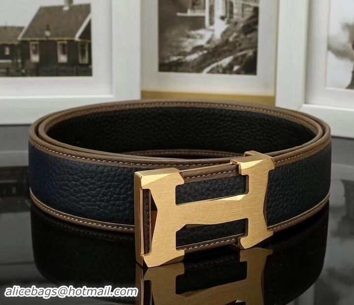 Best Price Hermes Width 3.8cm Calfskin Leather Belts 619011 Black/Gold