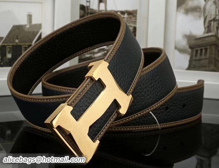 Best Price Hermes Width 3.8cm Calfskin Leather Belts 619011 Black/Gold