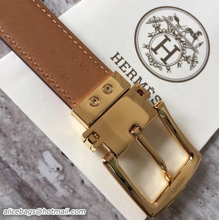 Charming Hermes Square Buckle Leather Belt 619016 Brown/Gold