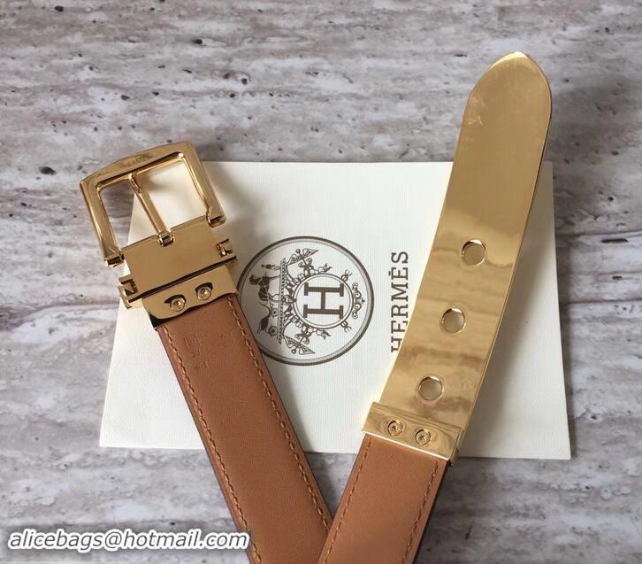 Charming Hermes Square Buckle Leather Belt 619016 Brown/Gold