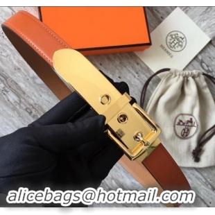 Fashion Hermes Square Buckle Leather Belt 619016 Orange/Gold