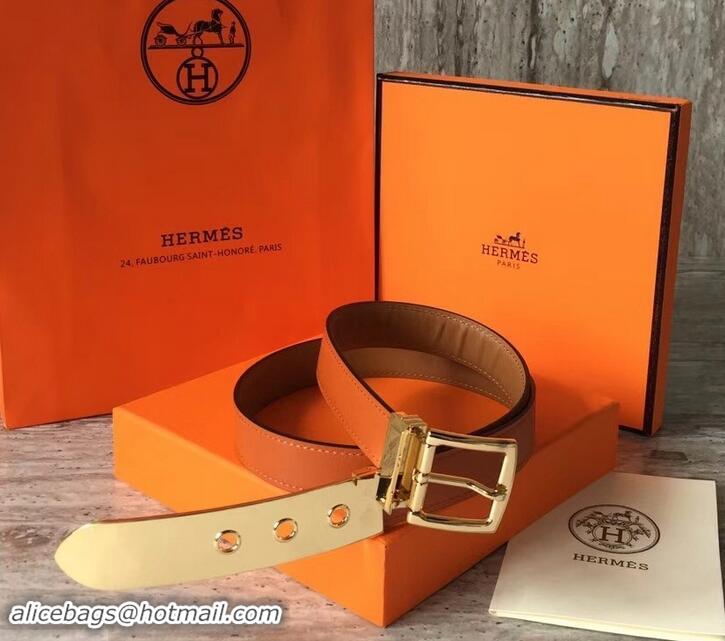 Fashion Hermes Square Buckle Leather Belt 619016 Orange/Gold