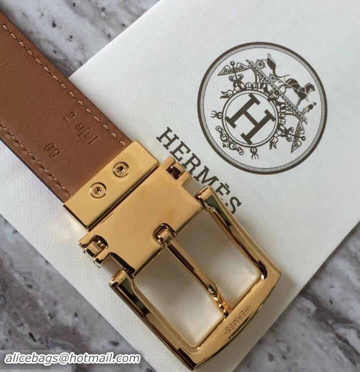 Fashion Hermes Square Buckle Leather Belt 619016 Orange/Gold