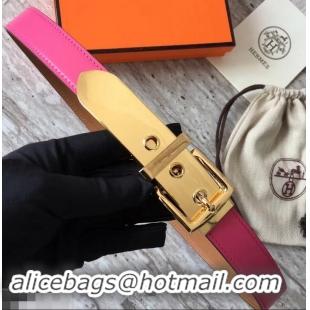 Trendy Design Hermes Square Buckle Leather Belt 619016 Fuchsia/Gold