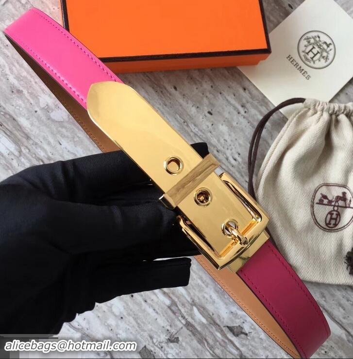 Trendy Design Hermes Square Buckle Leather Belt 619016 Fuchsia/Gold