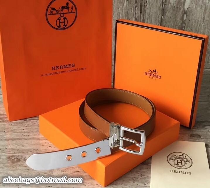 Discount Hermes Square Buckle Leather Belt 619016 Brown/Silver