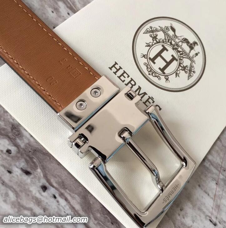 Discount Hermes Square Buckle Leather Belt 619016 Brown/Silver