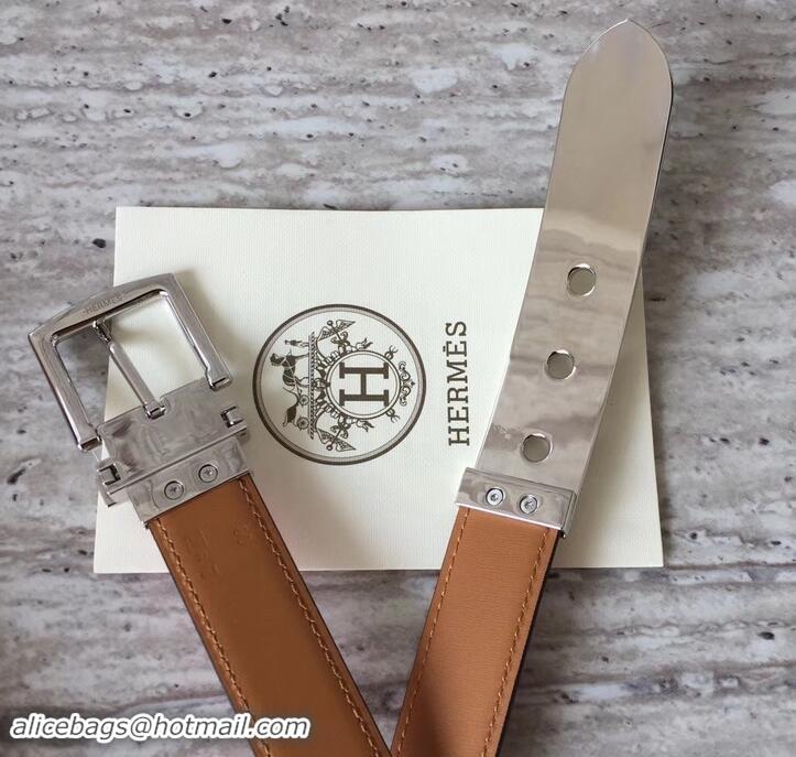 Comfortable Hermes Square Buckle Leather Belt 619016 Orange/Silver