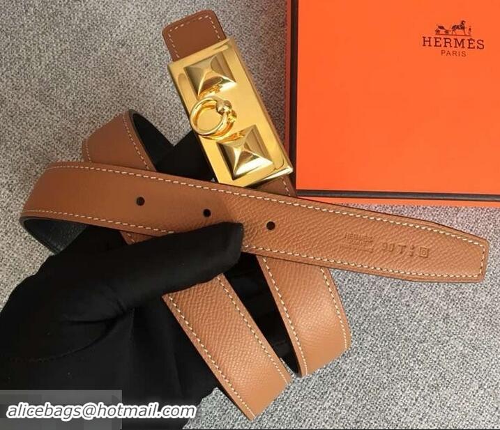 Perfect Hermes Width 2.5cm Collier De Chien Buckle Belt Brown/Gold 619018