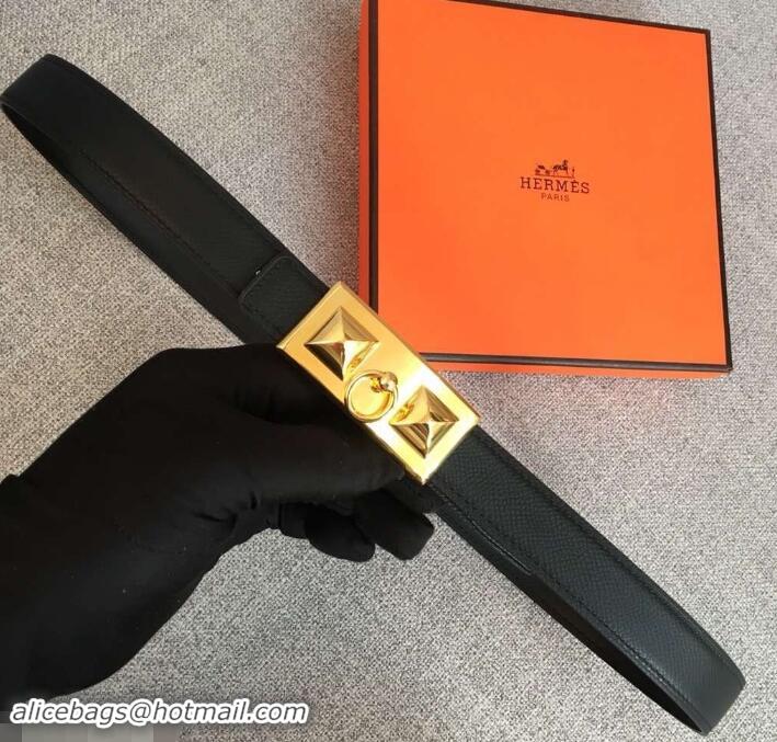 Expensive Hermes Width 2.5cm Collier De Chien Buckle Belt 619018 Black/Gold