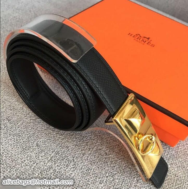 Expensive Hermes Width 2.5cm Collier De Chien Buckle Belt 619018 Black/Gold