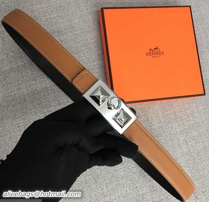 Luxury Hermes Width 2.5cm Collier De Chien Buckle Belt 619018 Brown/Silver