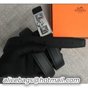 Luxurious Hermes Width 2.5cm Collier De Chien Buckle Belt 619018 Black/Silver