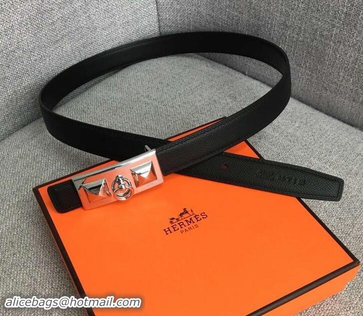 Luxurious Hermes Width 2.5cm Collier De Chien Buckle Belt 619018 Black/Silver