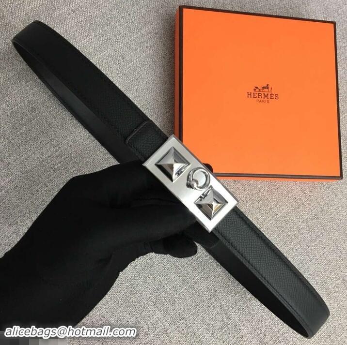 Luxurious Hermes Width 2.5cm Collier De Chien Buckle Belt 619018 Black/Silver