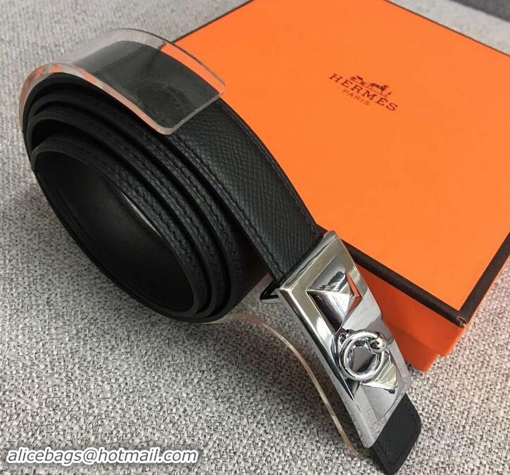 Luxurious Hermes Width 2.5cm Collier De Chien Buckle Belt 619018 Black/Silver