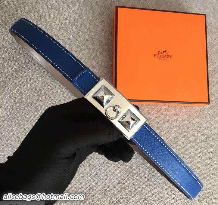 Custom Hermes Width 2.5cm Collier De Chien Buckle Belt 619018 Blue/Silver