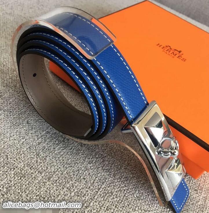 Custom Hermes Width 2.5cm Collier De Chien Buckle Belt 619018 Blue/Silver