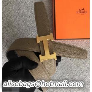 Good Quality Hermes Width 3.2cm Reversible Leather Constance H Buckle Belt 619020 Etoupe/Gold