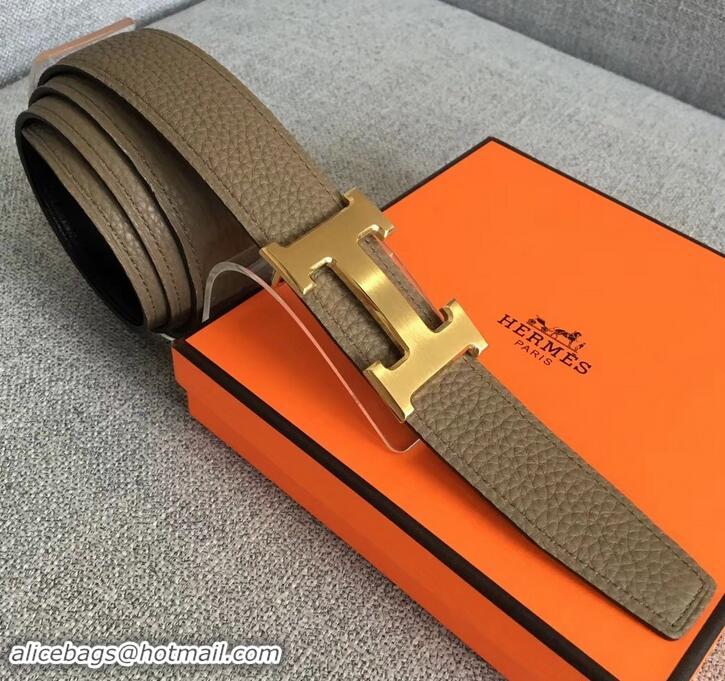 Good Quality Hermes Width 3.2cm Reversible Leather Constance H Buckle Belt 619020 Etoupe/Gold