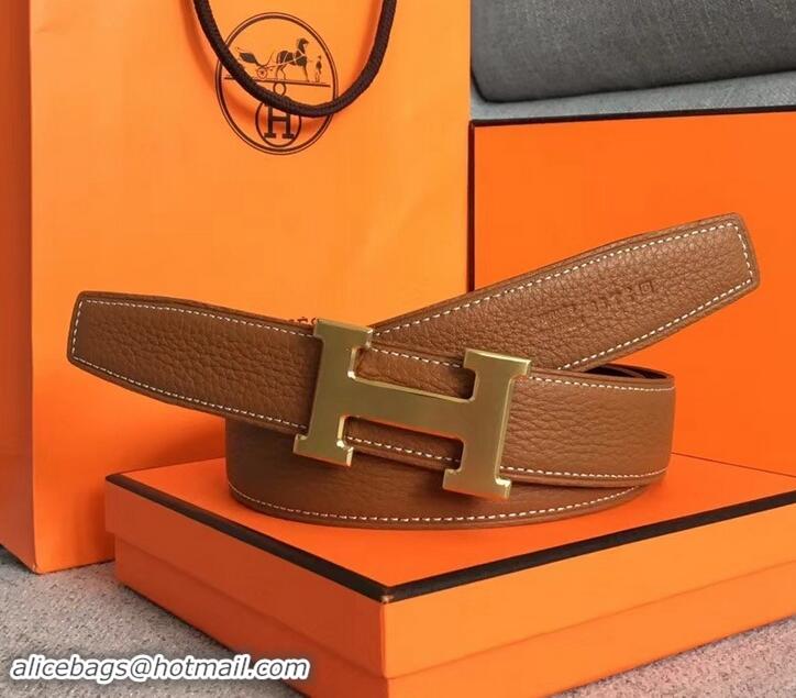 Popular Hermes Width 3.2cm Reversible Leather Constance H Buckle Belt 619021 Brown/Gold