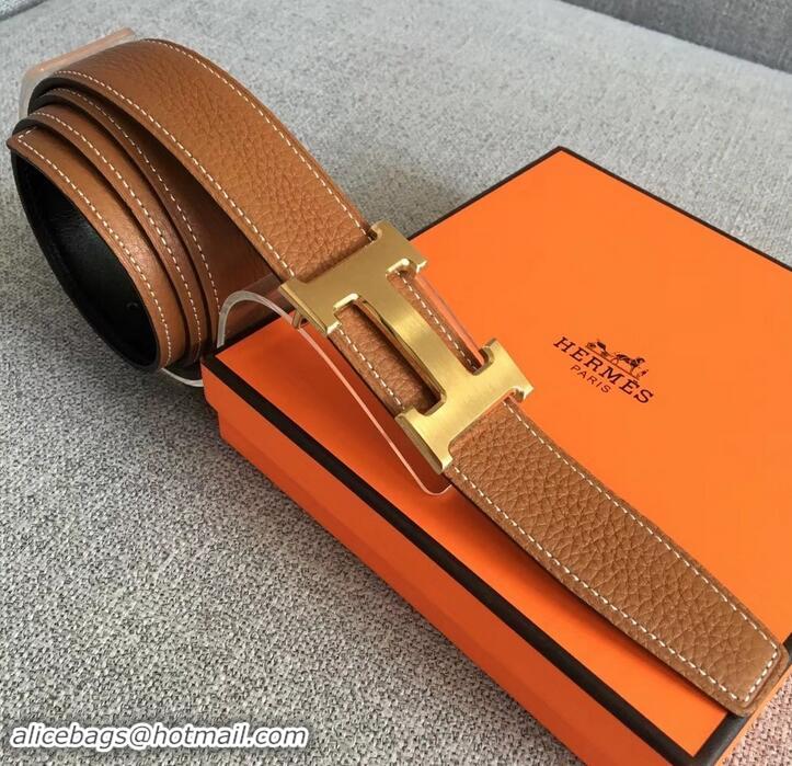 Popular Hermes Width 3.2cm Reversible Leather Constance H Buckle Belt 619021 Brown/Gold