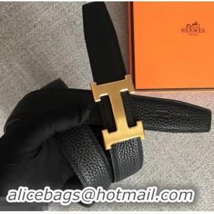 Refined Hermes Width 3.2cm Reversible Leather Constance H Buckle Belt 619021 Black/Gold