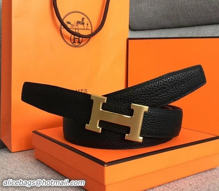 Refined Hermes Width 3.2cm Reversible Leather Constance H Buckle Belt 619021 Black/Gold