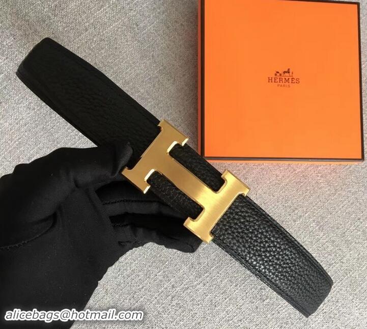 Refined Hermes Width 3.2cm Reversible Leather Constance H Buckle Belt 619021 Black/Gold