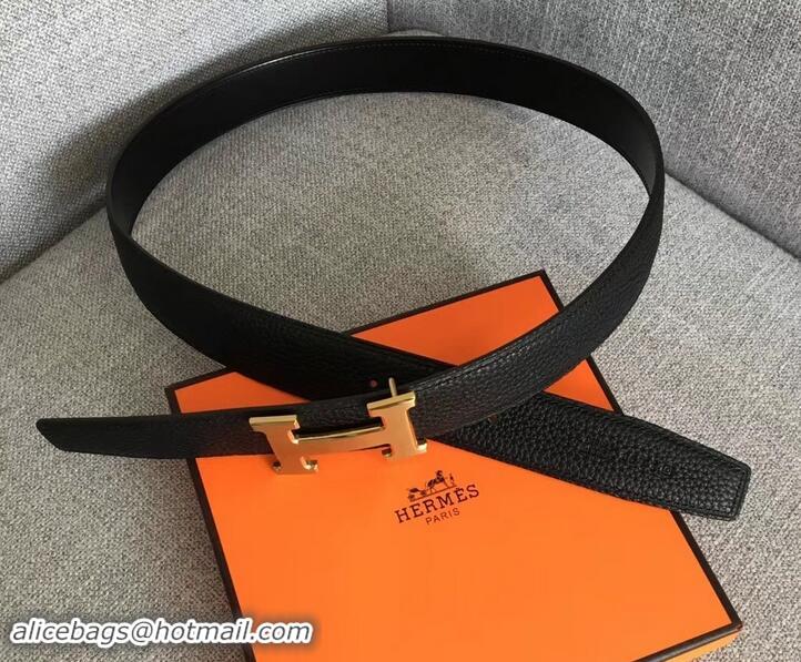 Refined Hermes Width 3.2cm Reversible Leather Constance H Buckle Belt 619021 Black/Gold