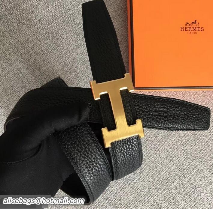 Refined Hermes Width 3.2cm Reversible Leather Constance H Buckle Belt 619021 Black/Gold