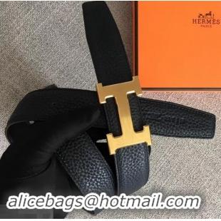 Promotional Hermes Width 3.2cm Reversible Leather Constance H Buckle Belt 619021 Navy Blue/Gold