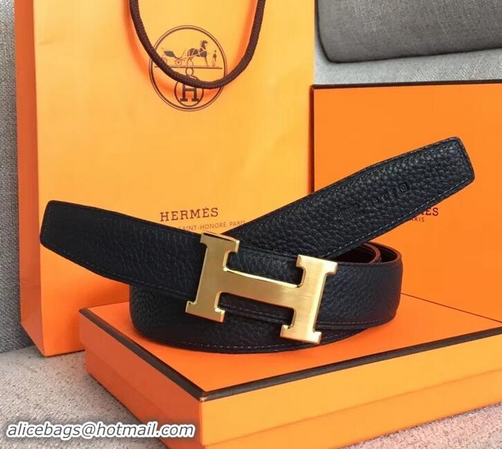 Promotional Hermes Width 3.2cm Reversible Leather Constance H Buckle Belt 619021 Navy Blue/Gold