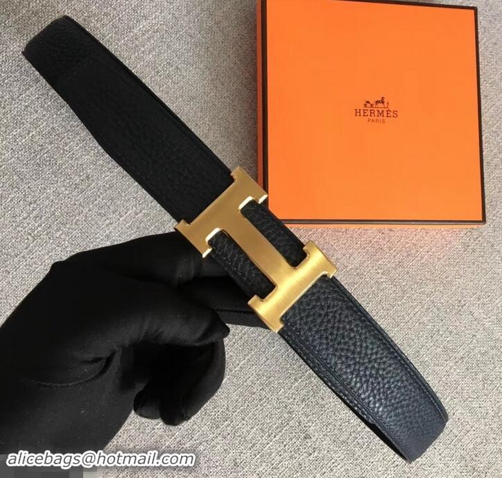 Promotional Hermes Width 3.2cm Reversible Leather Constance H Buckle Belt 619021 Navy Blue/Gold