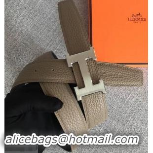 Good Product Hermes Width 3.2cm Reversible Leather Constance H Buckle Belt 619021 Etoupe/Silver