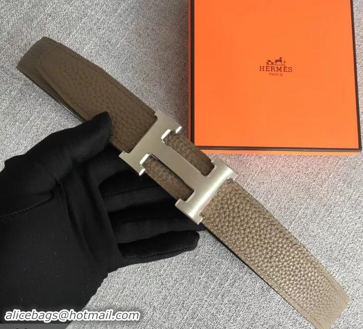 Good Product Hermes Width 3.2cm Reversible Leather Constance H Buckle Belt 619021 Etoupe/Silver